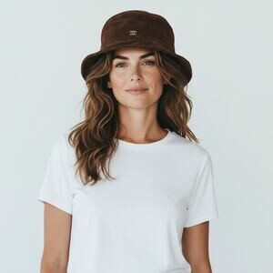 Chanel 2023 Suede CC Bucket Hat in Brown